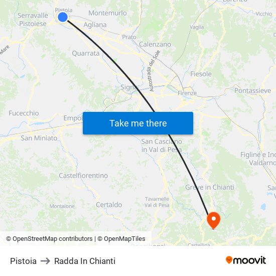 Pistoia to Radda In Chianti map