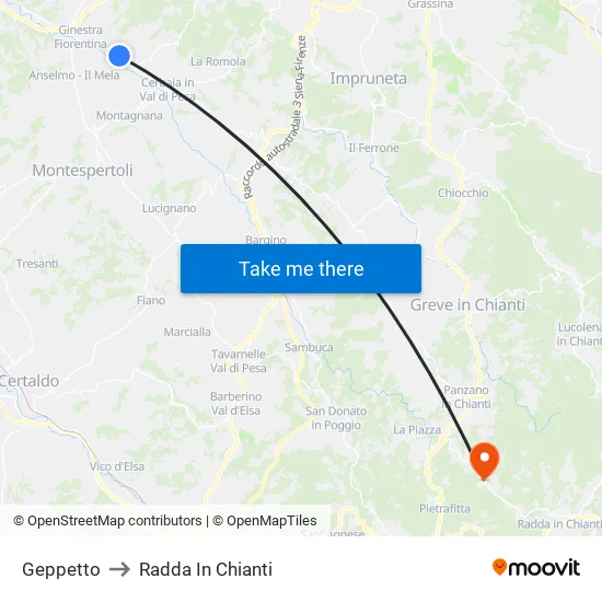 Geppetto to Radda In Chianti map
