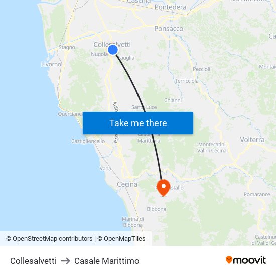 Collesalvetti to Casale Marittimo map