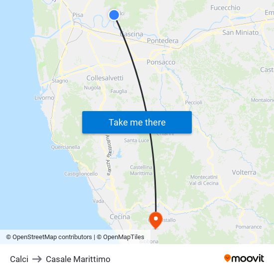Calci to Casale Marittimo map