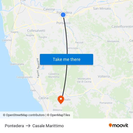 Pontedera to Casale Marittimo map