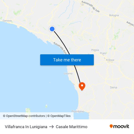 Villafranca In Lunigiana to Casale Marittimo map
