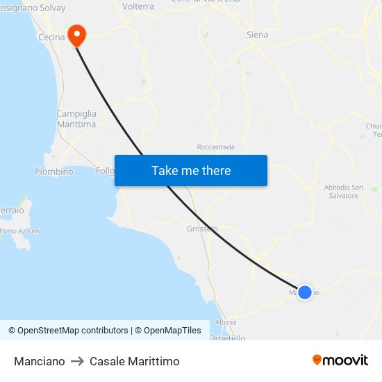 Manciano to Casale Marittimo map