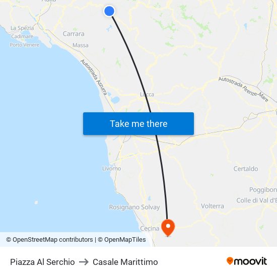 Piazza Al Serchio to Casale Marittimo map