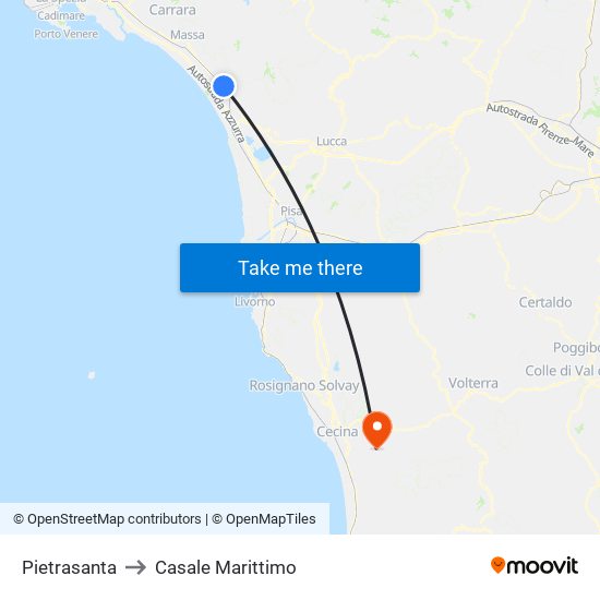 Pietrasanta to Casale Marittimo map