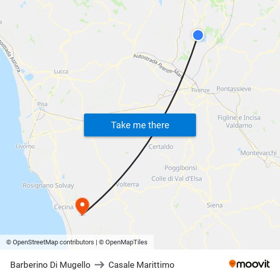 Barberino Di Mugello to Casale Marittimo map