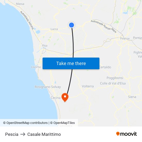 Pescia to Casale Marittimo map