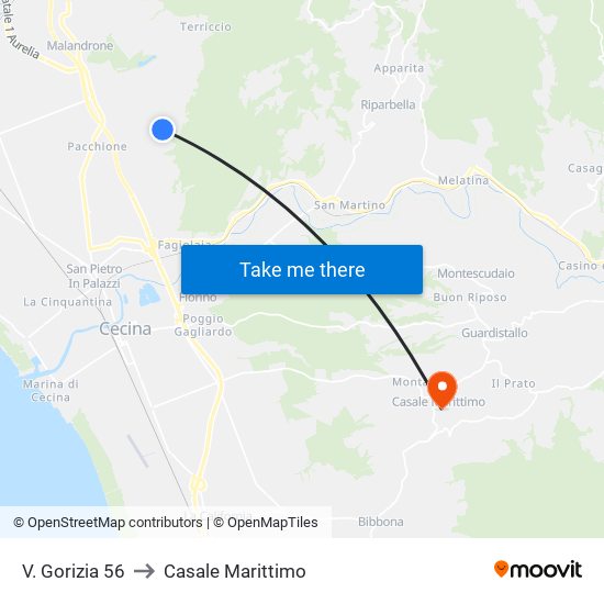 V. Gorizia 56 to Casale Marittimo map