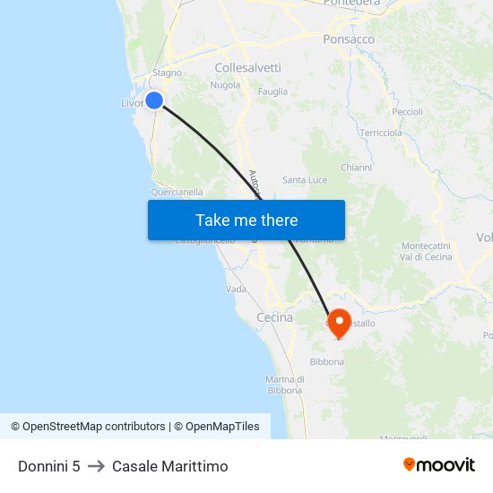 Donnini 5 to Casale Marittimo map