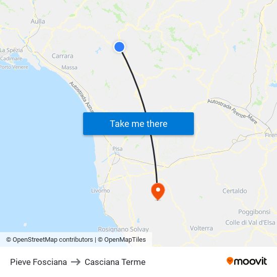 Pieve Fosciana to Casciana Terme map