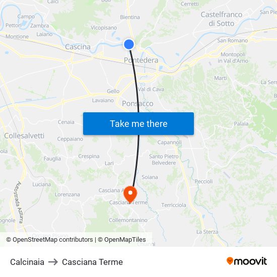 Calcinaia to Casciana Terme map