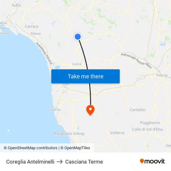 Coreglia Antelminelli to Casciana Terme map