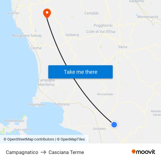 Campagnatico to Casciana Terme map