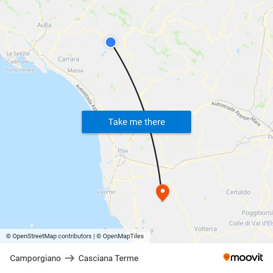 Camporgiano to Casciana Terme map