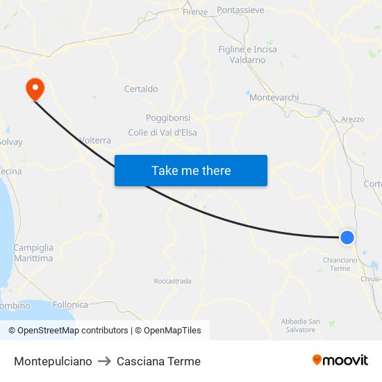 Montepulciano to Casciana Terme map