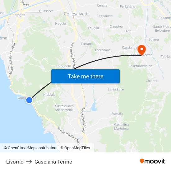 Livorno to Casciana Terme map