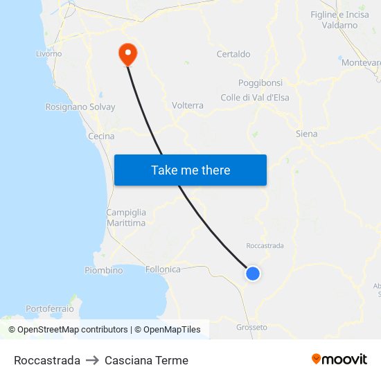 Roccastrada to Casciana Terme map