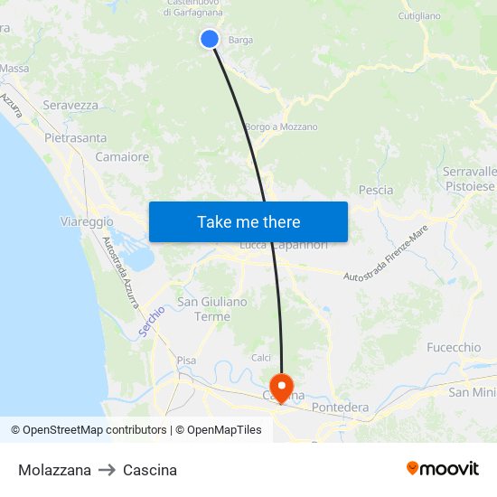 Molazzana to Cascina map