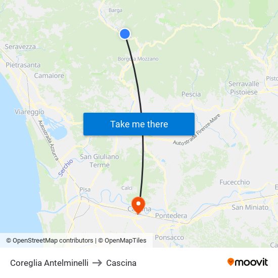 Coreglia Antelminelli to Cascina map