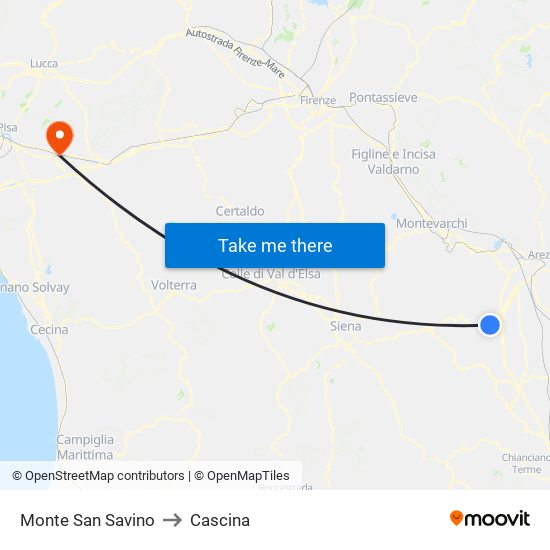 Monte San Savino to Cascina map