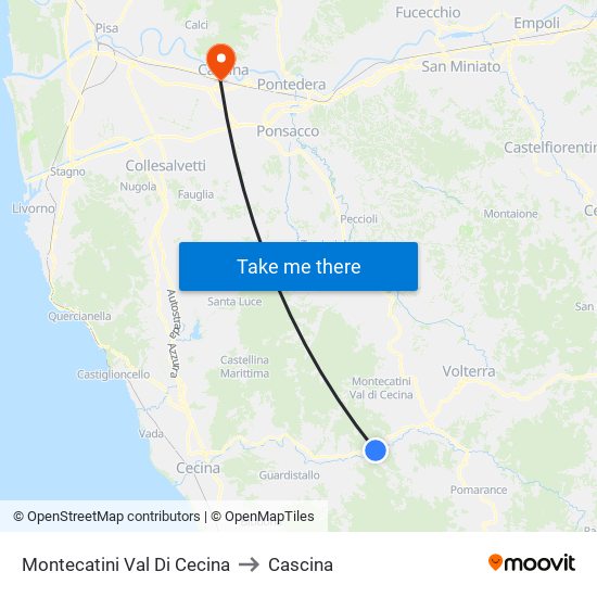 Montecatini Val Di Cecina to Cascina map