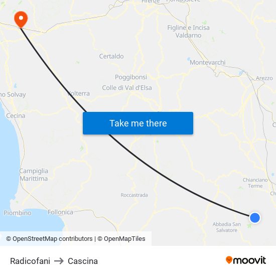 Radicofani to Cascina map