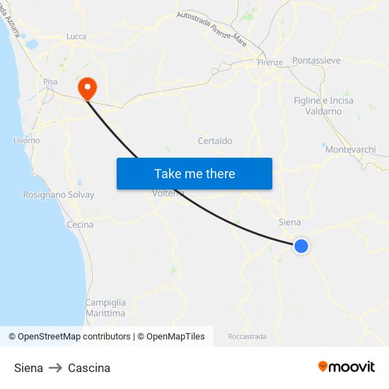 Siena to Cascina map