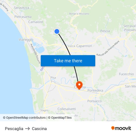 Pescaglia to Cascina map