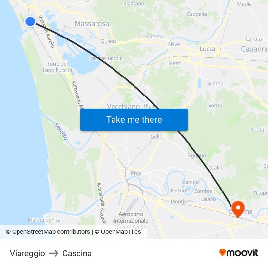 Viareggio to Cascina map