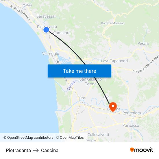 Pietrasanta to Cascina map