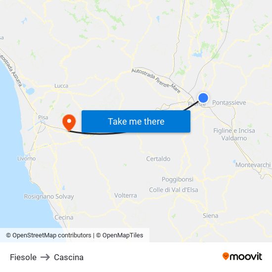 Fiesole to Cascina map