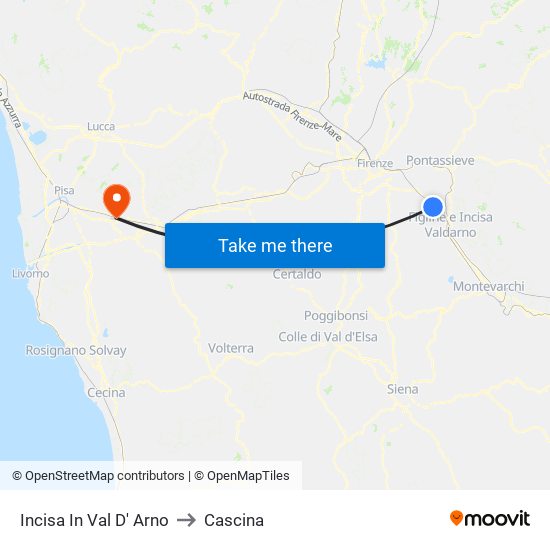 Incisa In Val D' Arno to Cascina map
