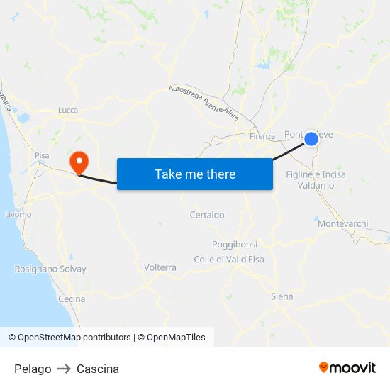 Pelago to Cascina map