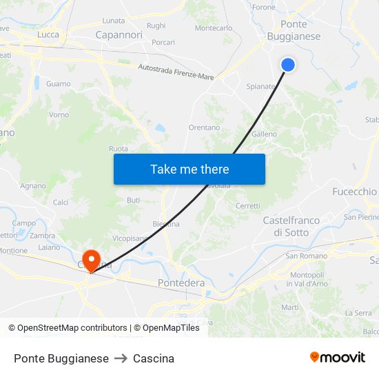 Ponte Buggianese to Cascina map