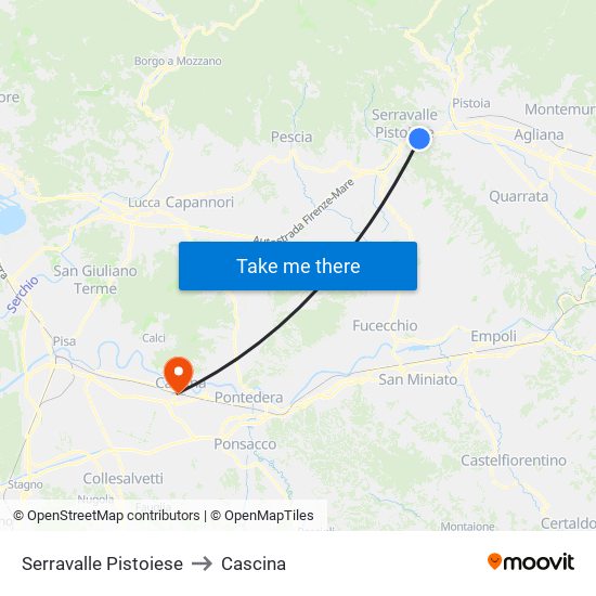 Serravalle Pistoiese to Cascina map