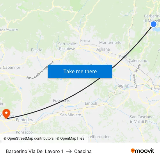 Barberino Via Del Lavoro 1 to Cascina map