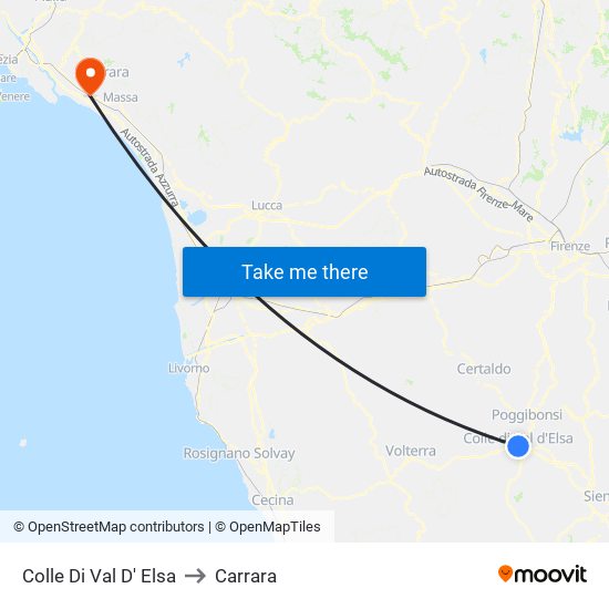 Colle Di Val D' Elsa to Carrara map