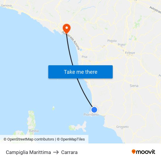 Campiglia Marittima to Carrara map