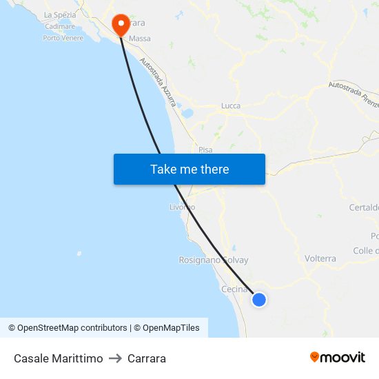 Casale Marittimo to Carrara map