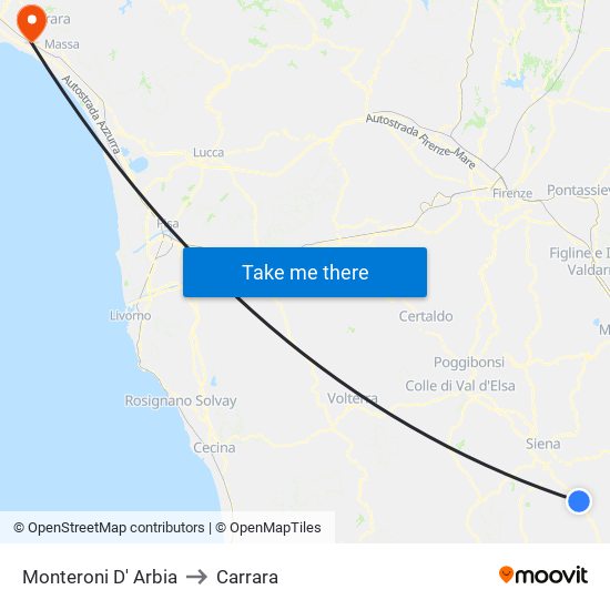 Monteroni D' Arbia to Carrara map