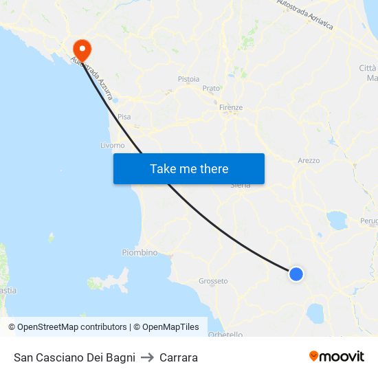 San Casciano Dei Bagni to Carrara map