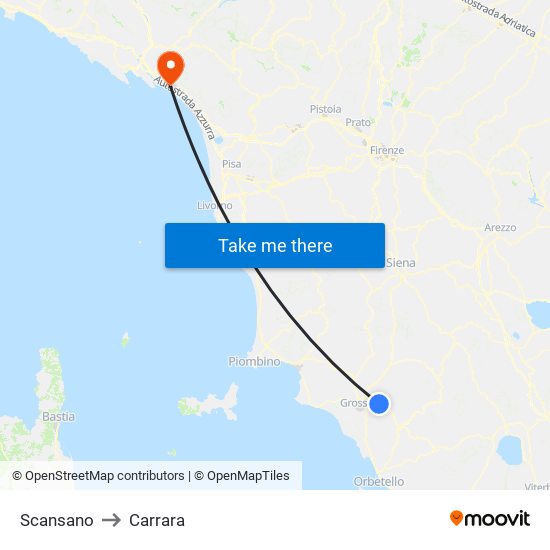 Scansano to Carrara map
