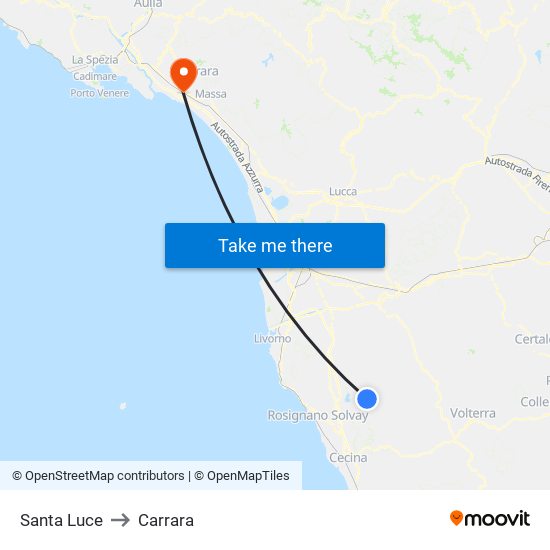 Santa Luce to Carrara map