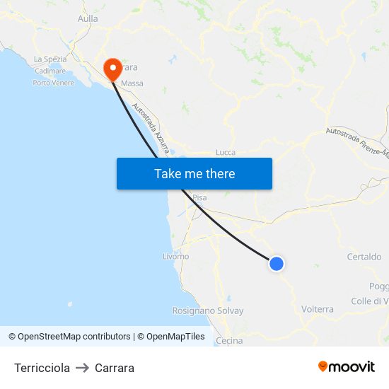 Terricciola to Carrara map