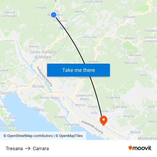 Tresana to Carrara map