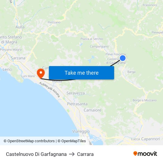 Castelnuovo Di Garfagnana to Carrara map