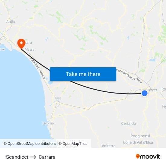 Scandicci to Carrara map