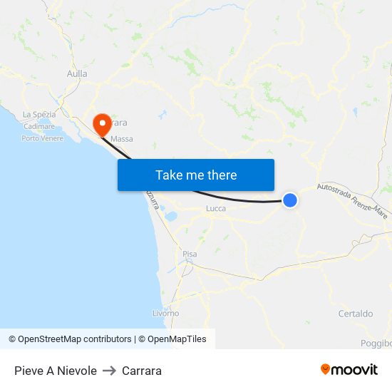 Pieve A Nievole to Carrara map