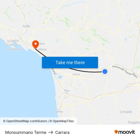 Monsummano Terme to Carrara map