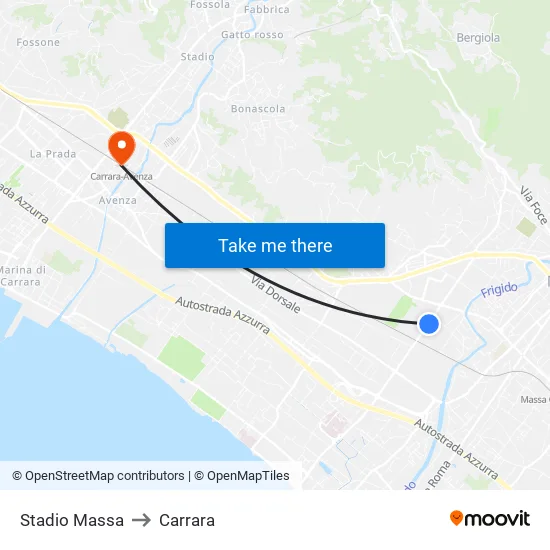 Stadio Massa to Carrara map
